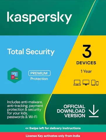 Kaspersky | Total Security | 3 Users | 1 Year | Win Movie Voucher with Every Purchase (Offer Valid till 30th June 2023) | Email Delivery in 1 Hour